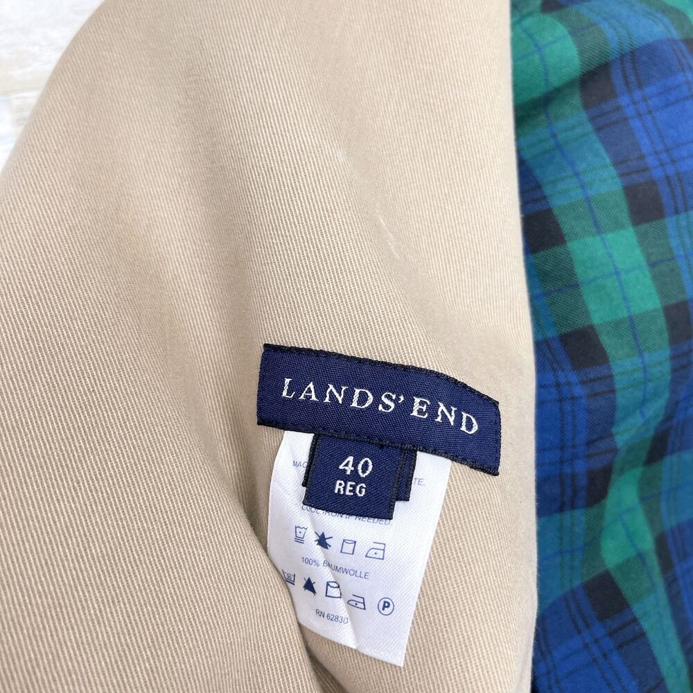 Lands End Twill Sport Coat Beige Elbow Patches Surgeon Cuffs Cotton Mens 40R - Picture 9 of 9